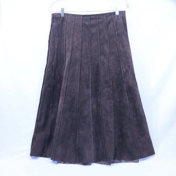 Arleen Bowman Suede Skirt Dark Brown – Size L - Picture 1 of 3